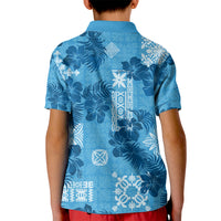Hawaii Tapa Kid Polo Shirt Hibiscus Mix Hawaiian Quilt Patches - Blue LT7 - Polynesian Pride