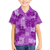 Hawaii Tapa Family Matching Tank Maxi Dress and Hawaiian Shirt Hibiscus Mix Hawaiian Quilt Patches - Violet LT7 Son's Shirt Violet - Polynesian Pride
