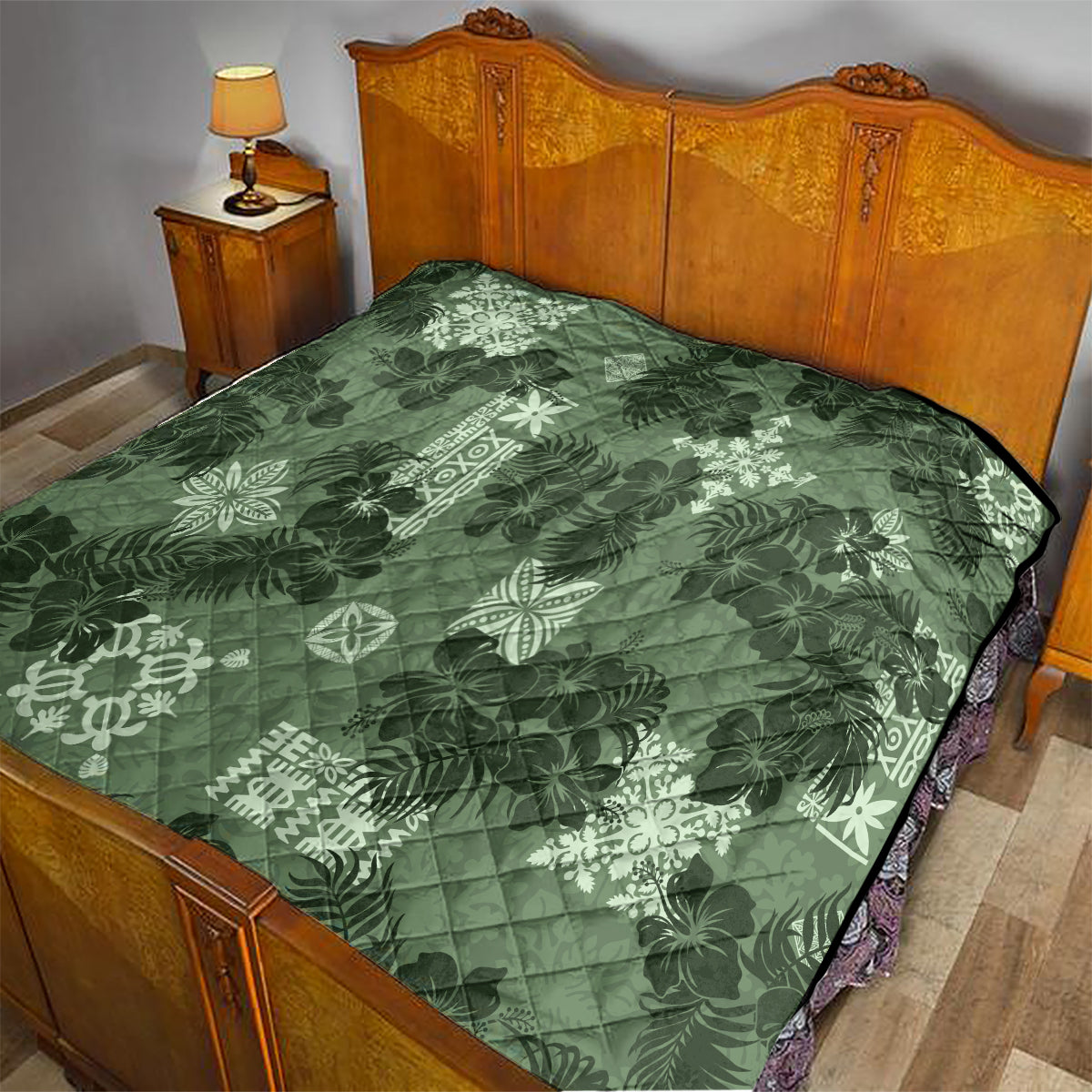 Hawaii Tapa Quilt Hibiscus Mix Hawaiian Quilt Patches - Sage Green LT7 - Polynesian Pride