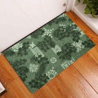 Hawaii Tapa Rubber Doormat Hibiscus Mix Hawaiian Quilt Patches - Sage Green LT7 Sage Green - Polynesian Pride