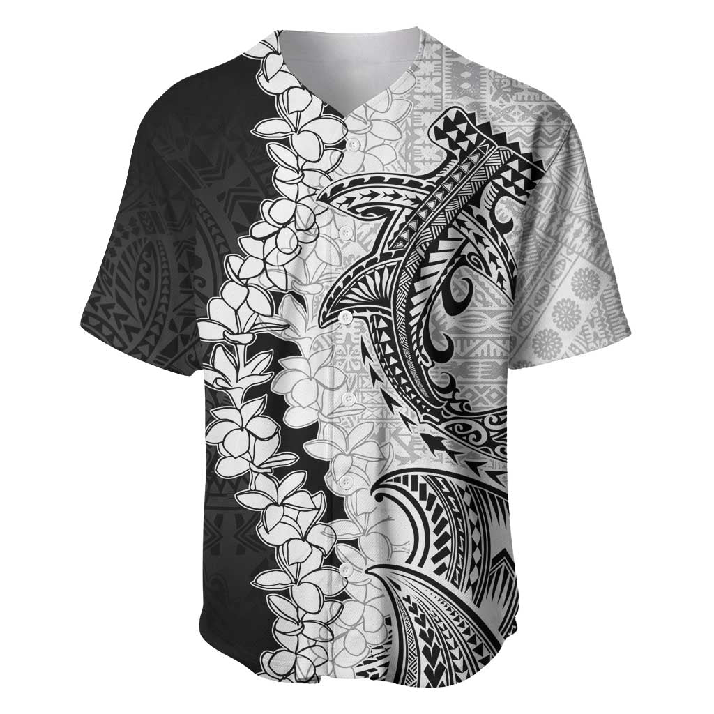 Polynesian Plumeria Lei Baseball Jersey with Hammerhead Shark LT7 Black - Polynesian Pride