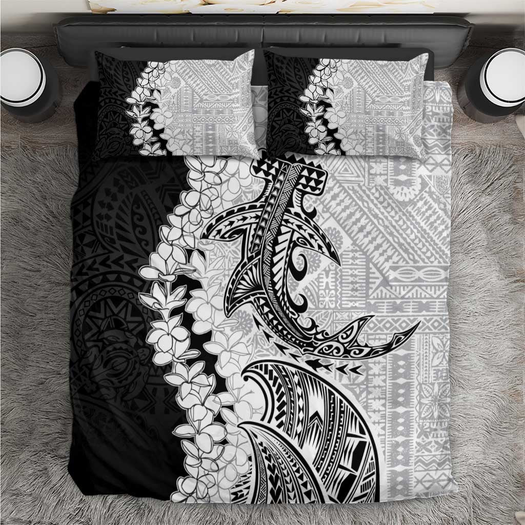 Polynesian Plumeria Lei Bedding Set with Hammerhead Shark