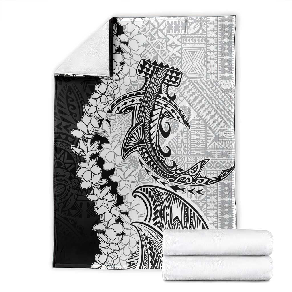 Polynesian Plumeria Lei Blanket with Hammerhead Shark