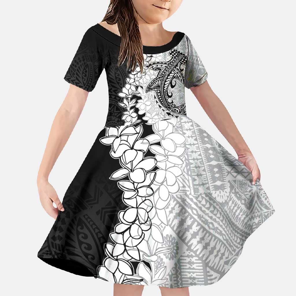 Polynesian Plumeria Lei Family Matching Mermaid Dress and Hawaiian Shirt with Hammerhead Shark