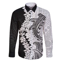 Polynesian Plumeria Lei Family Matching Off Shoulder Short Dress and Hawaiian Shirt with Hammerhead Shark