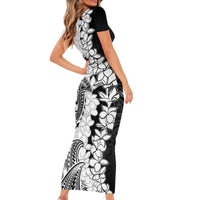 Polynesian Plumeria Lei Family Matching Short Sleeve Bodycon Dress and Hawaiian Shirt with Hammerhead Shark