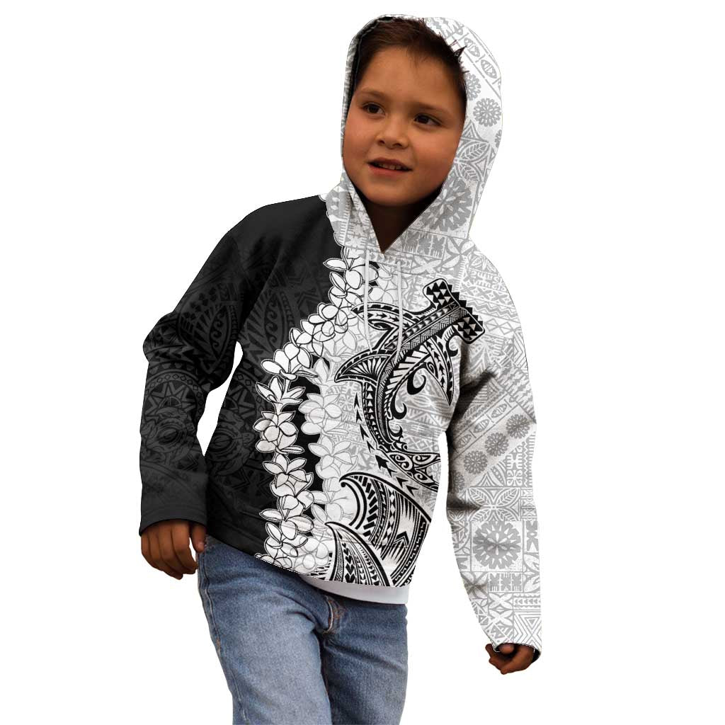 Polynesian Plumeria Lei Kid Hoodie with Hammerhead Shark