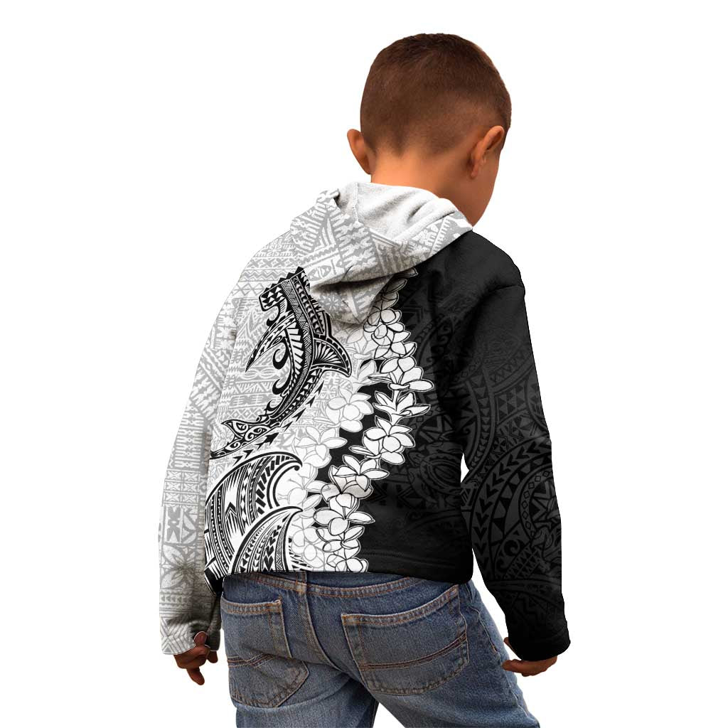 Polynesian Plumeria Lei Kid Hoodie with Hammerhead Shark