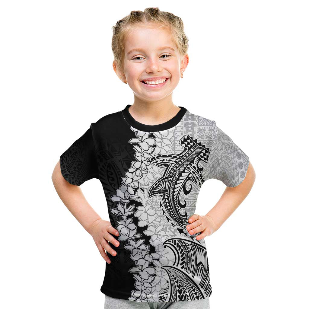 Polynesian Plumeria Lei Kid T Shirt with Hammerhead Shark LT7 Black - Polynesian Pride