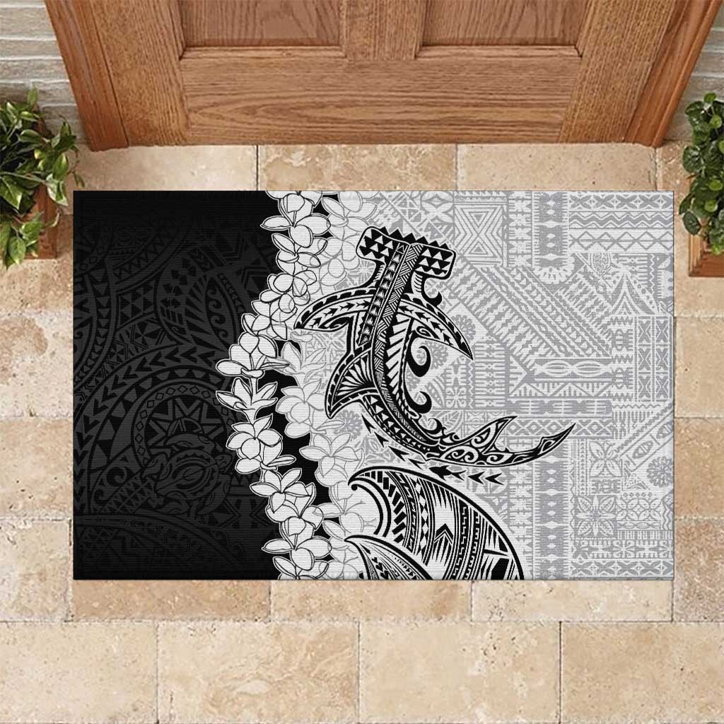 Polynesian Plumeria Lei Rubber Doormat with Hammerhead Shark