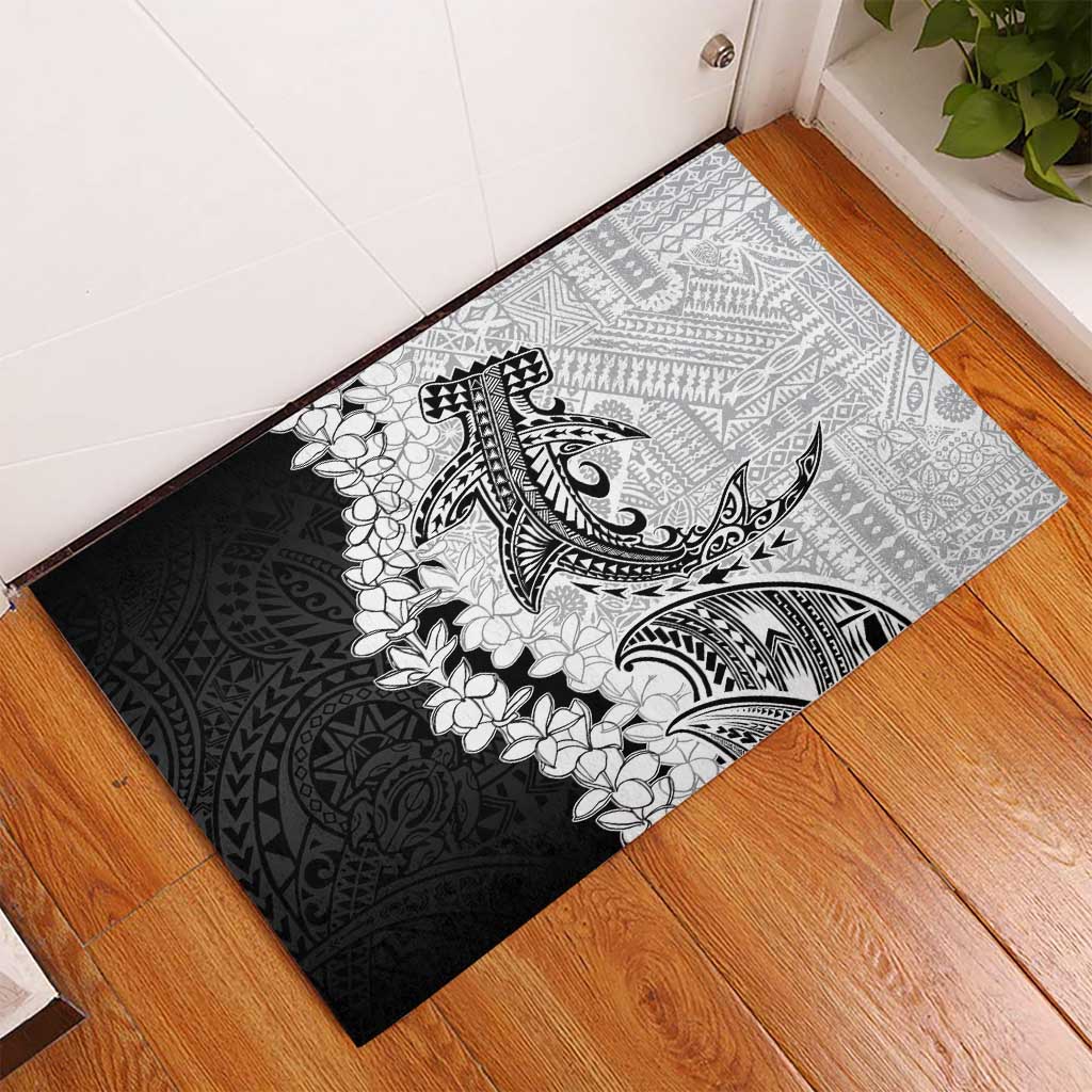 Polynesian Plumeria Lei Rubber Doormat with Hammerhead Shark