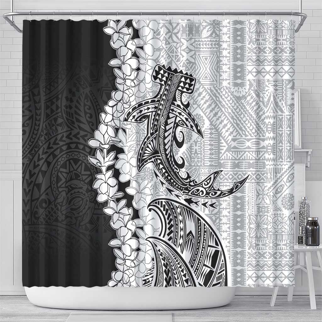 Polynesian Plumeria Lei Shower Curtain with Hammerhead Shark LT7 - Polynesian Pride