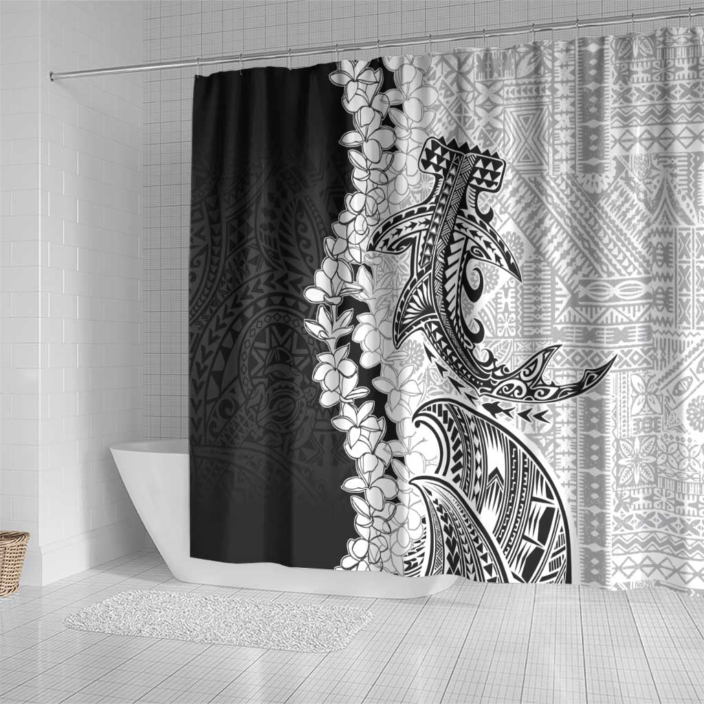 Polynesian Plumeria Lei Shower Curtain with Hammerhead Shark LT7 - Polynesian Pride