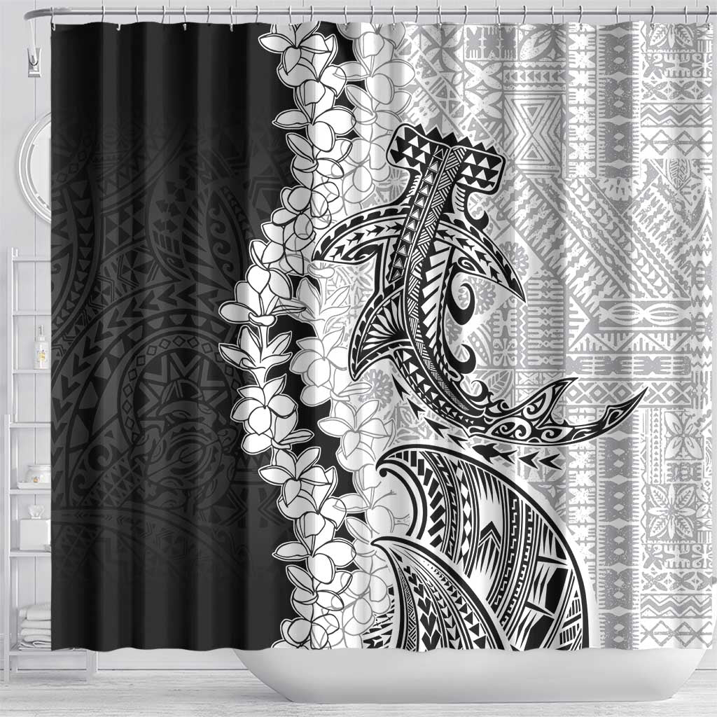 Polynesian Plumeria Lei Shower Curtain with Hammerhead Shark LT7 - Polynesian Pride