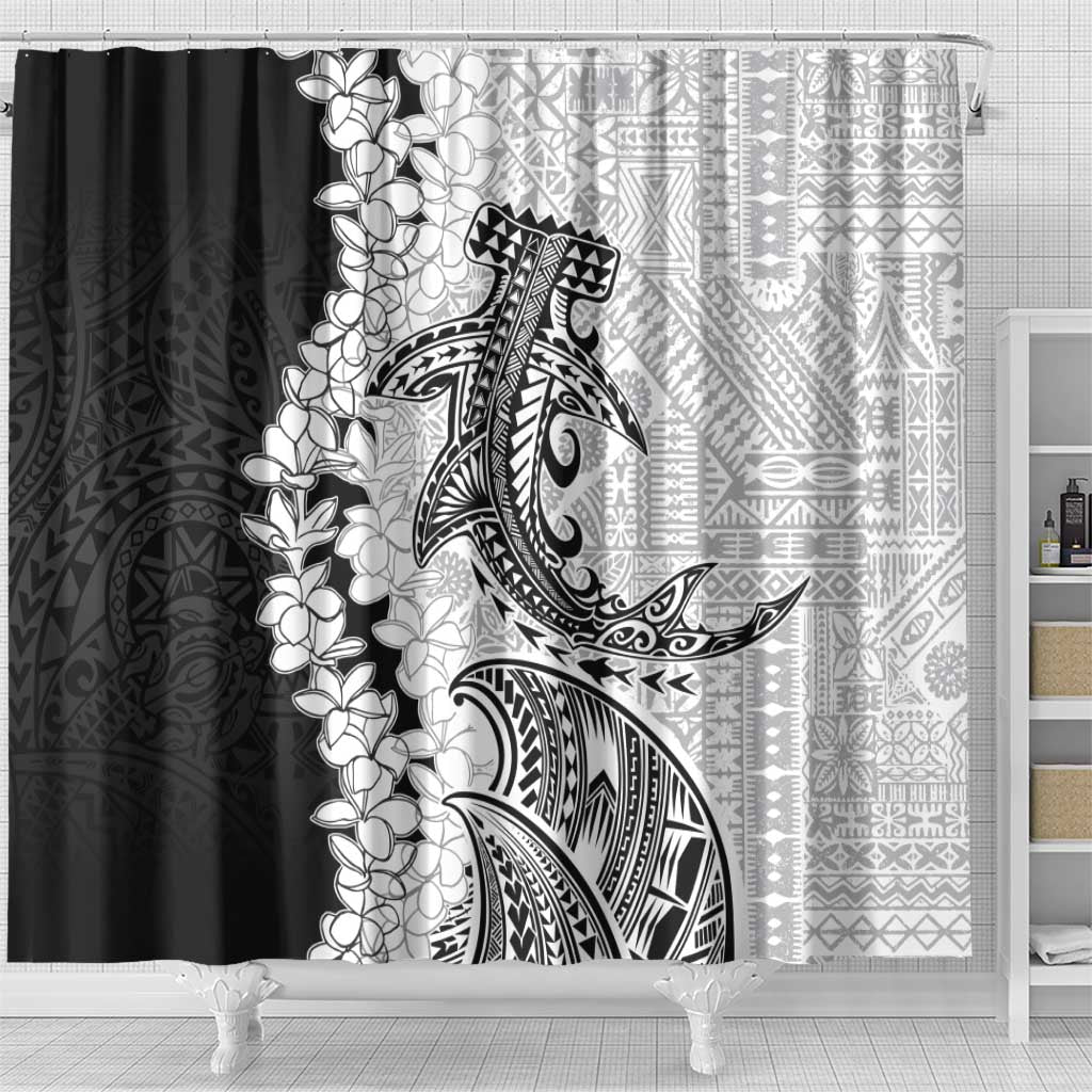 Polynesian Plumeria Lei Shower Curtain with Hammerhead Shark LT7 - Polynesian Pride
