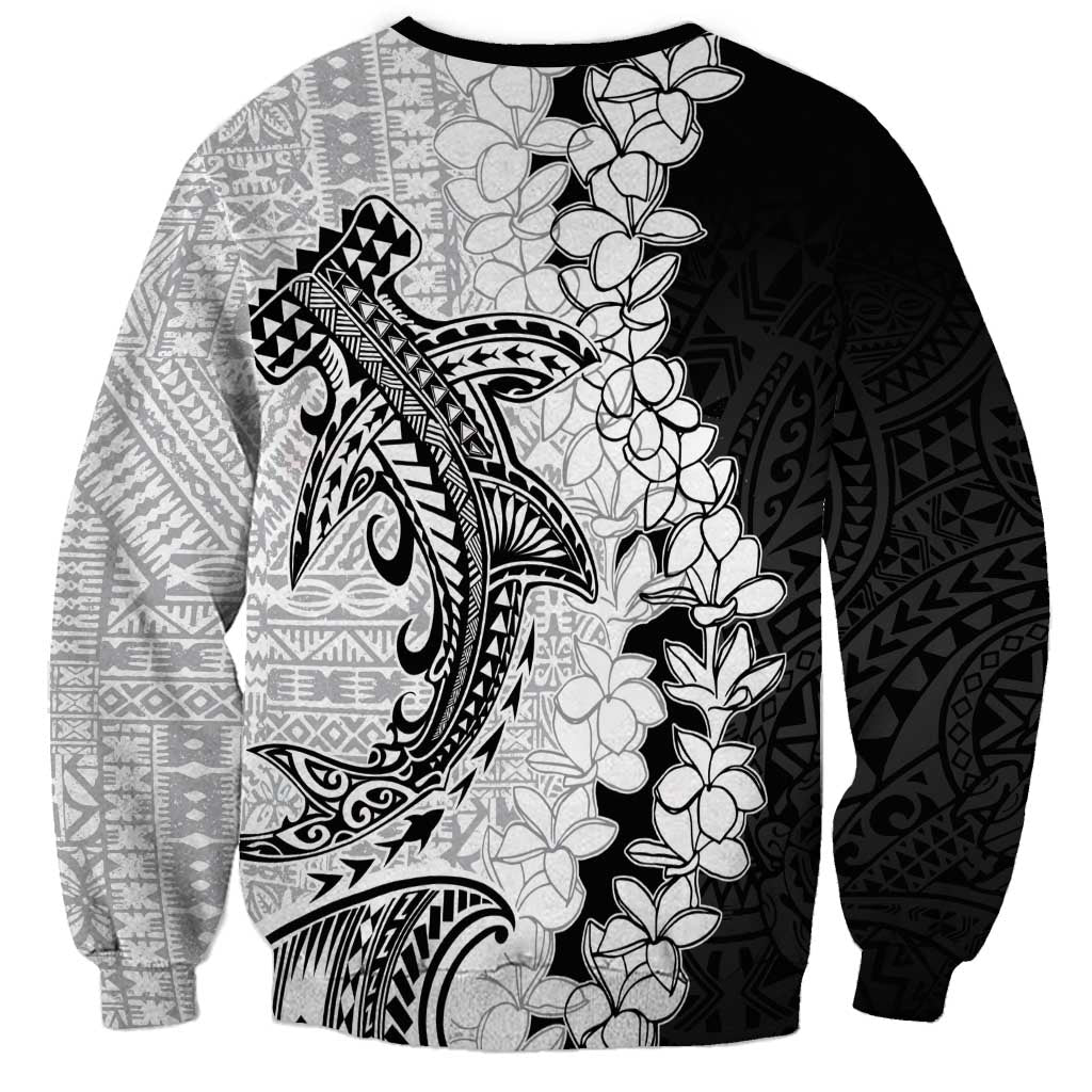 Polynesian Plumeria Lei Sweatshirt with Hammerhead Shark