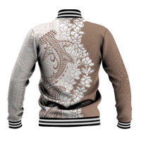 Polynesian Beige Plumeria Lei Baseball Jacket with Hammerhead Shark