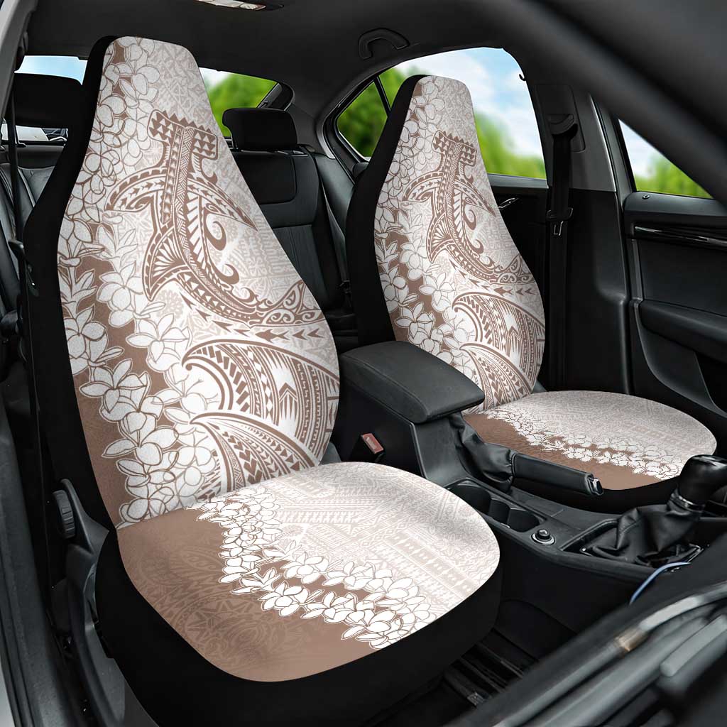 Polynesian Beige Plumeria Lei Car Seat Cover with Hammerhead Shark