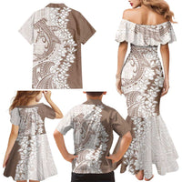 Polynesian Beige Plumeria Lei Family Matching Mermaid Dress and Hawaiian Shirt with Hammerhead Shark LT7 - Polynesian Pride