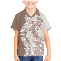 Polynesian Beige Plumeria Lei Family Matching Mermaid Dress and Hawaiian Shirt with Hammerhead Shark LT7 Son's Shirt Beige - Polynesian Pride