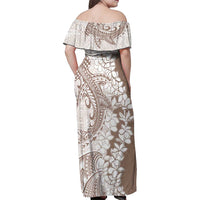 Polynesian Beige Plumeria Lei Family Matching Off Shoulder Maxi Dress and Hawaiian Shirt with Hammerhead Shark