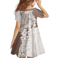 Polynesian Beige Plumeria Lei Family Matching Off Shoulder Short Dress and Hawaiian Shirt with Hammerhead Shark