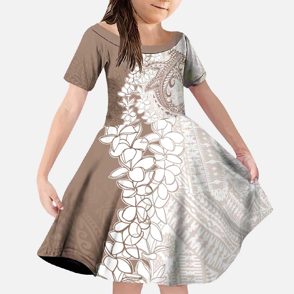 Polynesian Beige Plumeria Lei Family Matching Tank Maxi Dress and Hawaiian Shirt with Hammerhead Shark