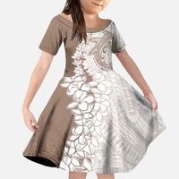 Polynesian Beige Plumeria Lei Family Matching Tank Maxi Dress and Hawaiian Shirt with Hammerhead Shark