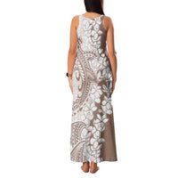 Polynesian Beige Plumeria Lei Family Matching Tank Maxi Dress and Hawaiian Shirt with Hammerhead Shark