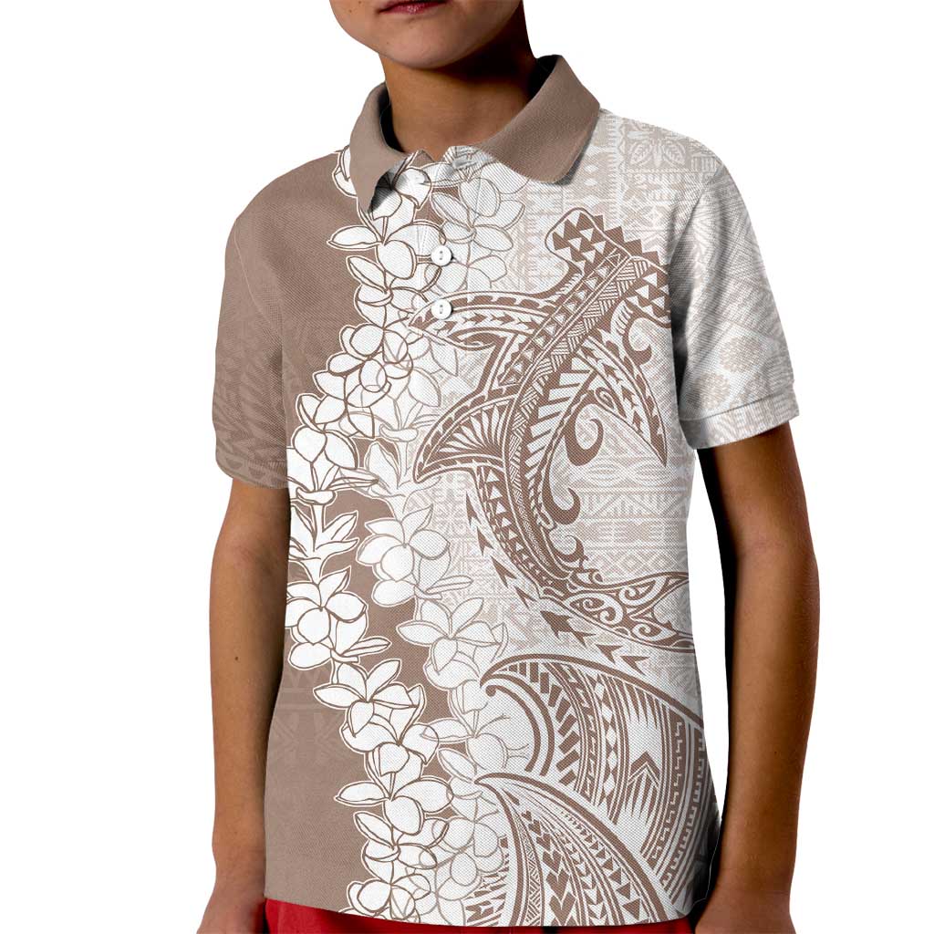 Polynesian Beige Plumeria Lei Kid Polo Shirt with Hammerhead Shark LT7 Kid Beige - Polynesian Pride