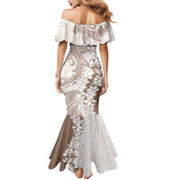 Polynesian Beige Plumeria Lei Mermaid Dress with Hammerhead Shark LT7 - Polynesian Pride