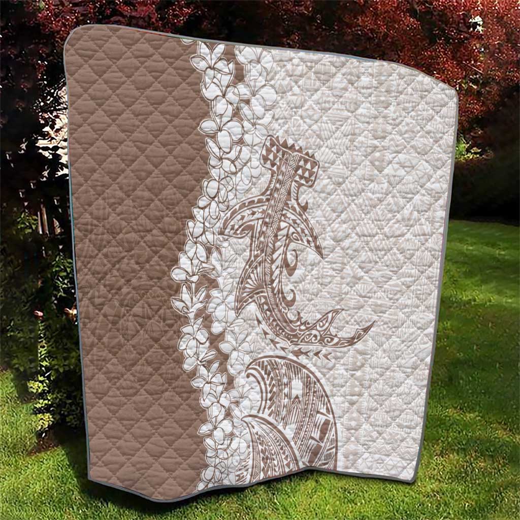 Polynesian Beige Plumeria Lei Quilt with Hammerhead Shark LT7 - Polynesian Pride