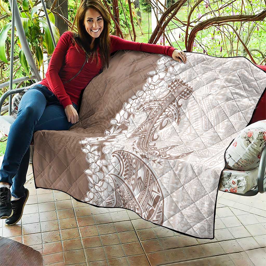 Polynesian Beige Plumeria Lei Quilt with Hammerhead Shark LT7 - Polynesian Pride