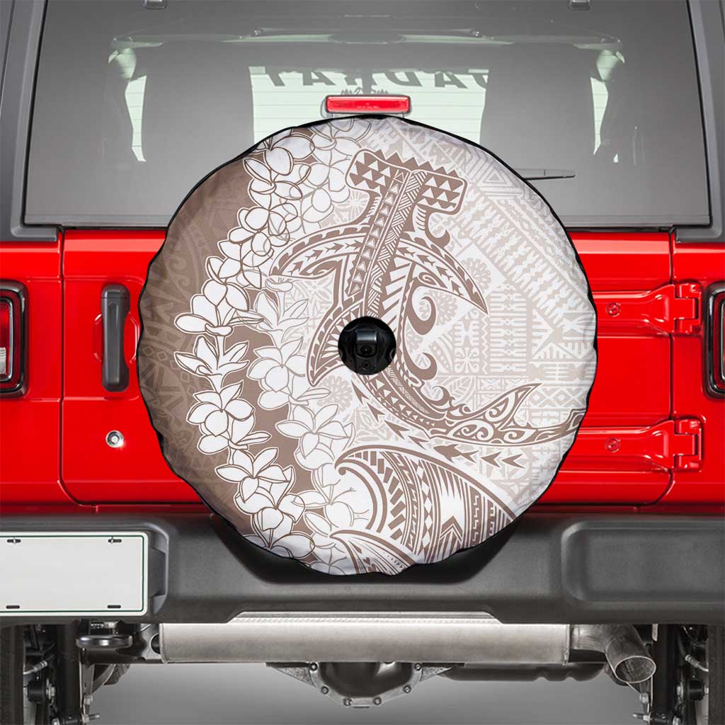 Polynesian Beige Plumeria Lei Spare Tire Cover with Hammerhead Shark