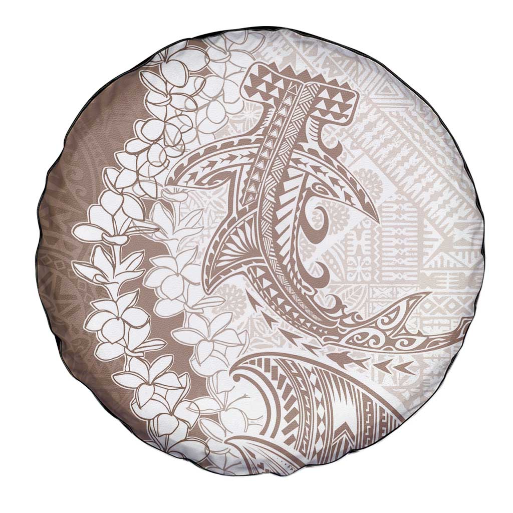 Polynesian Beige Plumeria Lei Spare Tire Cover with Hammerhead Shark