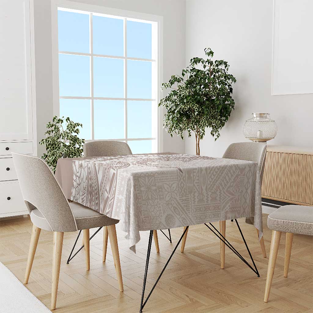 Polynesian Beige Plumeria Lei Tablecloth with Hammerhead Shark