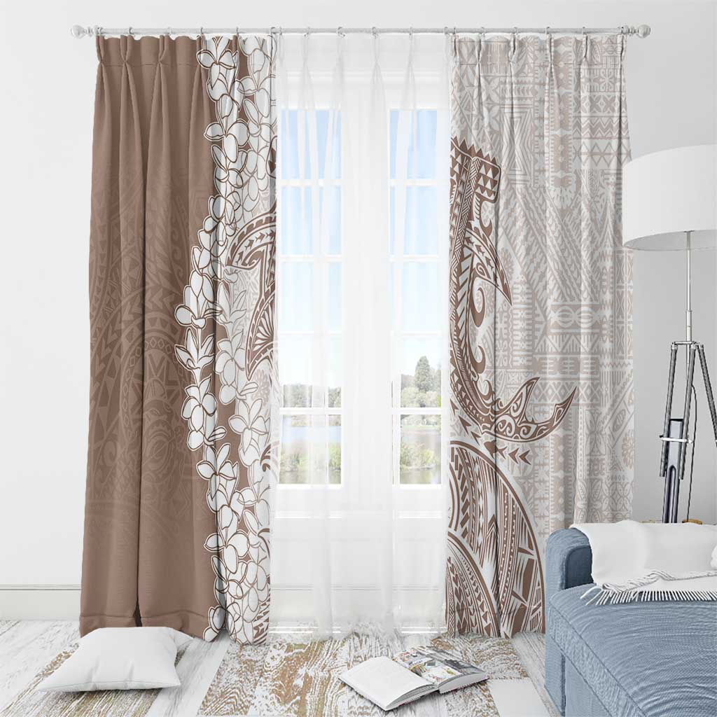 Polynesian Beige Plumeria Lei Window Curtain with Hammerhead Shark