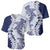 Polynesian Navy Blue Plumeria Lei Baseball Jersey with Hammerhead Shark