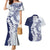 Polynesian Navy Blue Plumeria Lei Couples Matching Mermaid Dress and Hawaiian Shirt with Hammerhead Shark