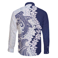 Polynesian Navy Blue Plumeria Lei Family Matching Short Sleeve Bodycon Dress and Hawaiian Shirt with Hammerhead Shark LT7 - Polynesian Pride