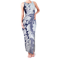 Polynesian Navy Blue Plumeria Lei Family Matching Tank Maxi Dress and Hawaiian Shirt with Hammerhead Shark