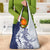Polynesian Navy Blue Plumeria Lei Grocery Bag with Hammerhead Shark