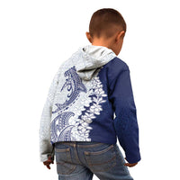 Polynesian Navy Blue Plumeria Lei Kid Hoodie with Hammerhead Shark