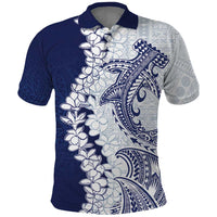 Polynesian Navy Blue Plumeria Lei Polo Shirt with Hammerhead Shark