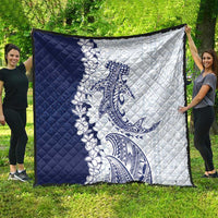 Polynesian Navy Blue Plumeria Lei Quilt with Hammerhead Shark LT7 - Polynesian Pride