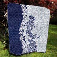 Polynesian Navy Blue Plumeria Lei Quilt with Hammerhead Shark LT7 - Polynesian Pride