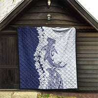 Polynesian Navy Blue Plumeria Lei Quilt with Hammerhead Shark LT7 - Polynesian Pride