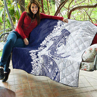 Polynesian Navy Blue Plumeria Lei Quilt with Hammerhead Shark LT7 - Polynesian Pride