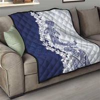 Polynesian Navy Blue Plumeria Lei Quilt with Hammerhead Shark LT7 - Polynesian Pride