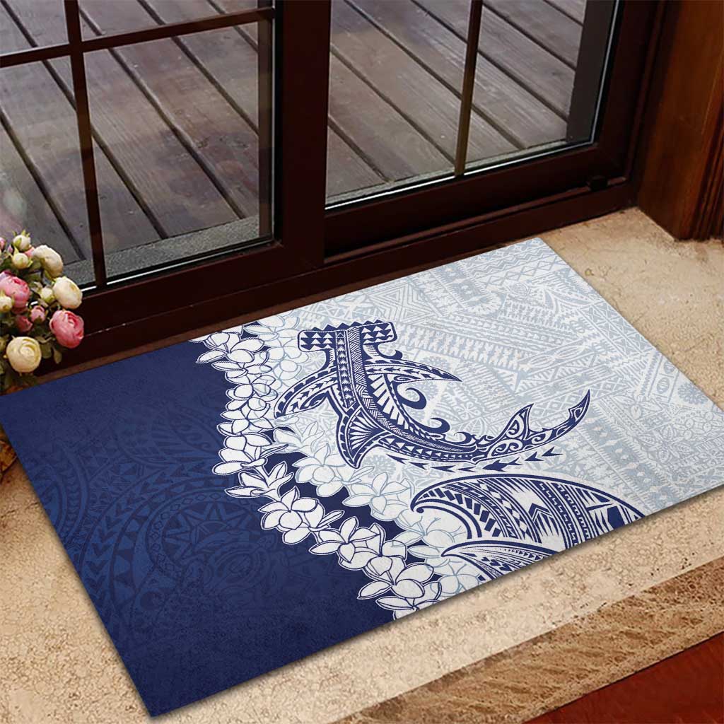 Polynesian Navy Blue Plumeria Lei Rubber Doormat with Hammerhead Shark LT7 - Polynesian Pride